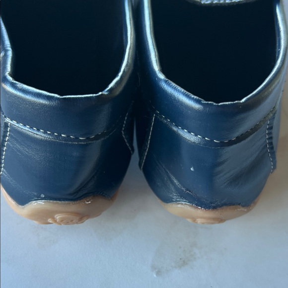 Kids Navy Blue Stitched Faux Snakeskin Loafers - Picture 4 of 7